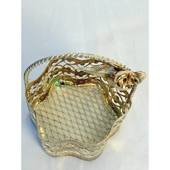 Set of 4  Silver Plated Metal Rose Handle Decorative Trinket Baskets - Picture 7 of 14